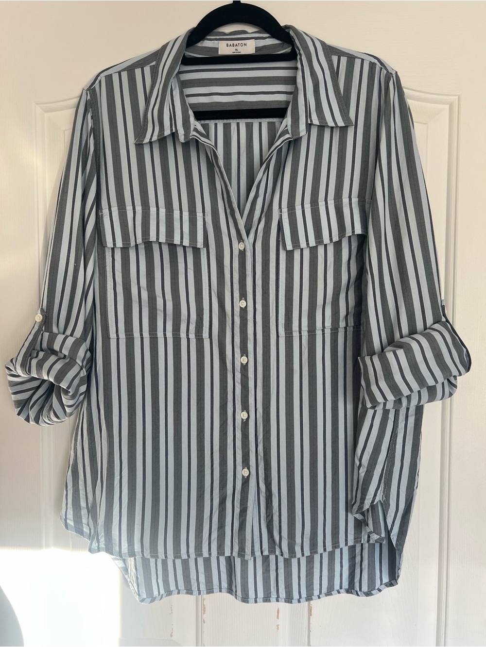 Babaton Striped Button-Up in Black and White